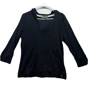 Lauren Active L-RL Ralph Lauren Size XL Black Waffle Knit V Neck Hoodie 3/4 Slv